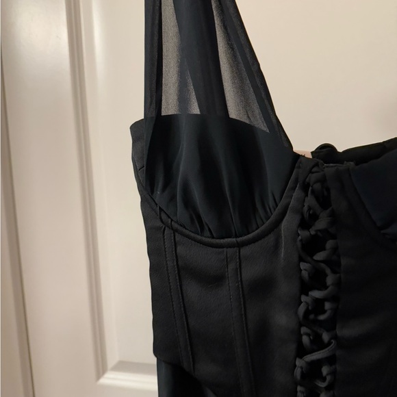 Oh Polly Asymmetric Corset Frill Mini Dress in Black - Picture 15 of 15